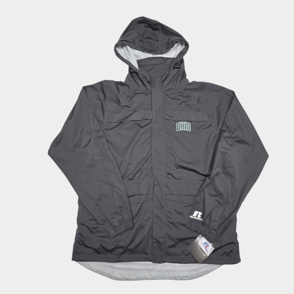Ohio University Russell Athletic Rain Jacket Sz M Gray Hooded Windbreaker NWT